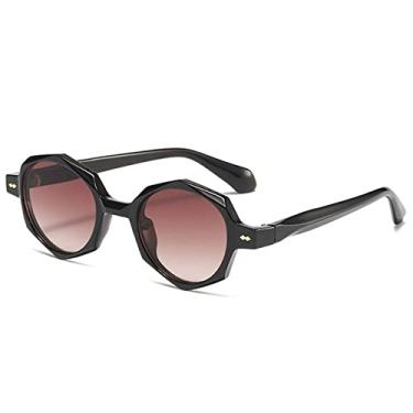 Imagem de Óculos de sol ovais retro irregulares femininos tons uv400 moda rebites decoração óculos masculinos punk polígono óculos de sol, gradiente de chá preto, tamanho único