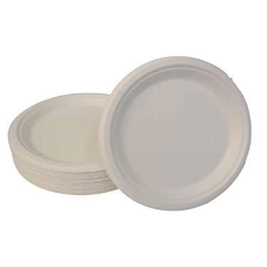 Imagem de Kit de Pratos Redondos Simples Biodegradáveis - Pratos Brancos Redondos Descartáveis de 25 cm Feitos de Fibras de Cana de Açúcar 500 Pratos