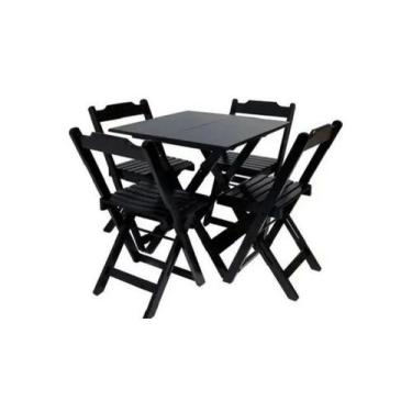 Imagem de Mesa Dobrável 70X70 Com 4 Cadeiras Preta - Esquadrias De Madeira Parai