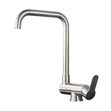 Imagem de Torneira giratória de cozinha dobrável Torneira de água quente e fria Janela baixa preta Torneira misturadora de cozinha de alça única, níquel escovado A