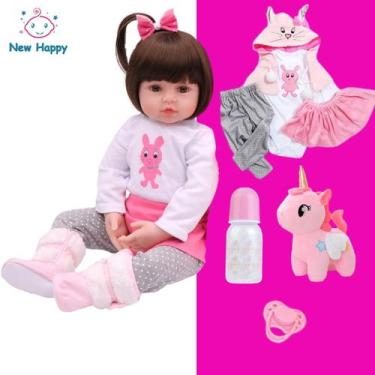 Boneca Bebê Reborn Corpo 100% Silicone Com Pelúcia New Happy