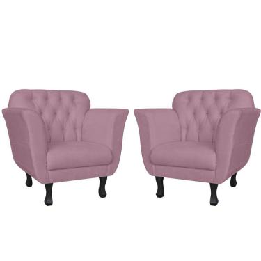 Imagem de Kit 2 Poltronas Decorativa Dália Suede Rosê Pés Madeira Mz Decor