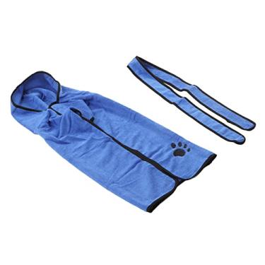 Imagem de Casaco de Secagem para Cães, Roupão de Banho Bordado para Cães e Gatos, Azul, Secagem Rápida Com Cinto Ajustável para Banho (XL)