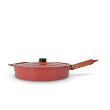 Imagem de Frigideira Fundida Alumínio Batido Grosso Com Tampa 30cm - Vermelho
