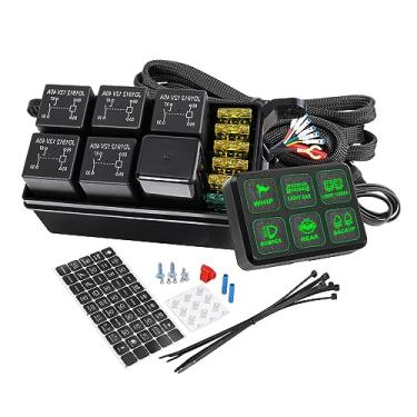 Imagem de Painel de interruptor de 6 grupos, sistema de controle de circuito universal NIRIDER 12V com caixa de relé de fusível, botão Pod Touch Switch Box para caminhão Wrangler 4Runner ATV UTV SUV, carro