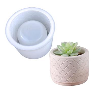 Imagem de Vaso de flores de concreto redondo molde de silicone, escamas de peixe, gesso, vaso de suculentas, suporte de caneta, resina epóxi, molde de argila de cimento