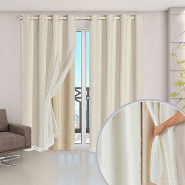 Imagem de Cortina Blackout Pvc Com Tecido Voil 2,80 M X 2,80 M - Bege