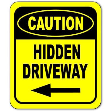 Imagem de Caution Hidden Driveway – Seta para a esquerda – Placas de metal de alumínio – Placas de rua – Sinalização externa – Sinalização de trânsito – Marcadores de entrada de automóveis – Placa de metal – Placas de desaceleração – 21,5 cm x 25,4 cm