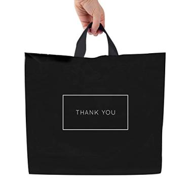 Imagem de Purple Q Crafts Sacos plásticos pretos Thank You Bags for Business Pacote com 50 sacos com alça macia Thank You Shopping Bags for Boutique (45,72 cm x 45,7 cm)..