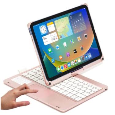 Imagem de Capa com teclado Touchpad para iPad (A16) 11ª geração 2025/iPad 10ª geração 2022, teclado trackpad retroiluminado, capa inteligente com suporte giratório de 360° com suporte para lápis, ouro rosa