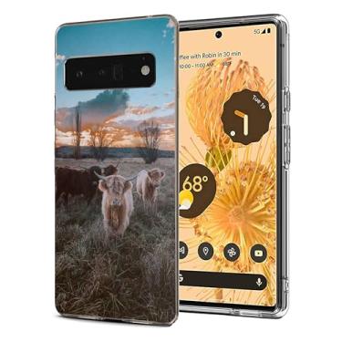 Imagem de Capa compatível com Google Pixel 6 Pro - Sunrise Highland Cow, capa protetora de animais fofos, fina, macia, TPU (poliuretano termoplástico) à prova de choque