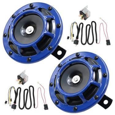 Imagem de ZUDKSUY Buzina azul de 12 V com cabo elétrico à prova d'água buzina dupla buzina de ar super alta adequada para caminhões, carros, motocicletas, barcos