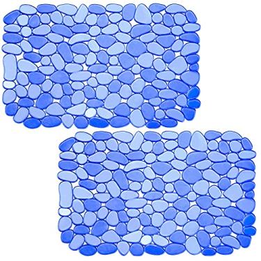Imagem de Coopay Tapete para pia de cozinha em PVC, ecológico, ajustável, aço inoxidável/porcelana, protetor de pia para pia de cozinha, 40 x 30 cm (pacote com 2, azul)