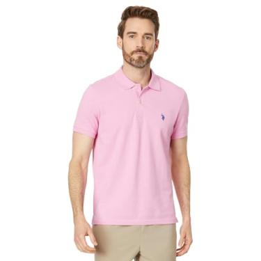 Imagem de U.S. Polo Assn. Camisa polo masculina slim fit lisa piquê, Cali rosa mesclado, GG