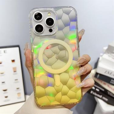 Imagem de Capa magnética gradiente Aurora Cubo de água para iPhone 15 ProMax 12 13 14 Pro Max 14 Plus 11 Capa de quadro de airbag, amarela, para iPhone 15Pro