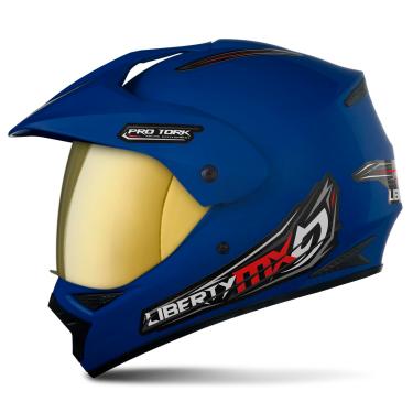 Imagem de CAPACETE FECHADO PRO TORK LIBERTY MX VISION PRO AZUL TAM. 58 VIS. DOURADA