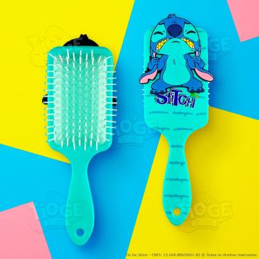 Imagem de Escova de Cabelo Stitch Fofa Infantil Desembaraçante Almofada Cerdas Ultramacias Aplique Emborrachado 3D Turquesa