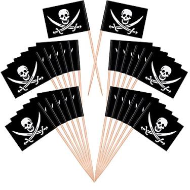 Imagem de Pacote com 110 palhetas de bandeira de esqueleto pirata de frutas para decoração de cupcake de festa