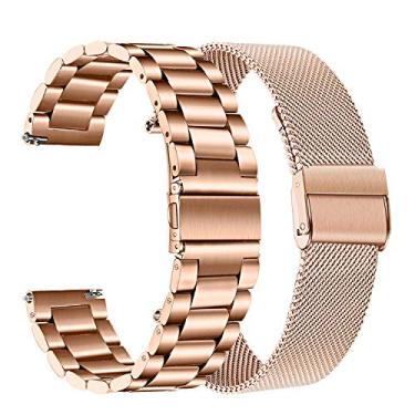 Imagem de TRUMiRR Conjuntos de pulseiras de ouro rosa para Garmin Vivomove HR/Vivoactive 3, pulseira de aço inoxidável de 20 mm + pulseira de malha para Forerunner 645 245 Music / Venu Sq / Venu Sq 2 / Vivomove 3 Luxe Style