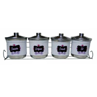 Imagem de Porta Condimento Tempero Organizador 4 Potes Alumínio Branco