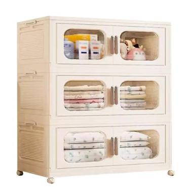 Imagem de Caixas de armazenamento com tampas Caixa de armazenamento de plástico dobrável Caixas de armazenamento empilháveis ​​extra grandes com rodas e portas para roupas