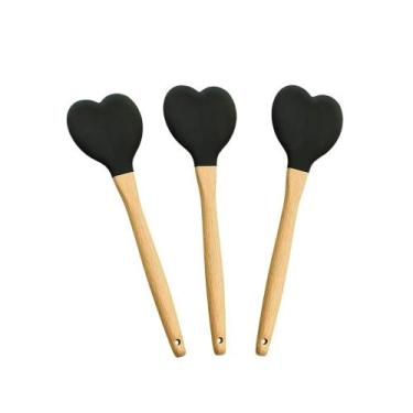 Imagem de Kit 3 Espátulas Pastelaria Coração Em Silicone Cabo de Bambu - udlandi