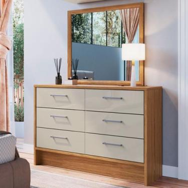 Imagem de Cômoda 6 Gavetas com Espelho Naturalle/Cristalo - Decibal, Bege, Moder