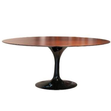 Imagem de Mesa de Jantar Tulipa Saarinen Oval 180x100 cm Tampo Imbuia Base Preta