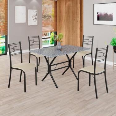 Imagem de Conjunto Sala de Jantar Mesa Retangular 100x60cm Tampo Granito Ocre 4 