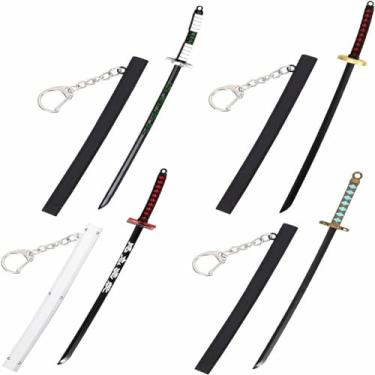 Imagem de Chaveiro Katana mini brinquedo 4ps, espada modelo de metal com puxar, melhor presente para amantes de anime, série de jogos de espada samurai, suprimentos de festa de espada, chaveiro de presente para