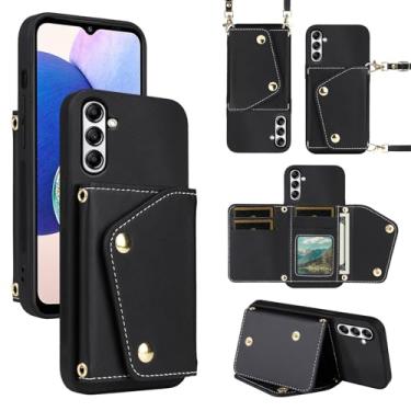 Imagem de Dibosom Capa carteira de luxo para Samsung Galaxy S24 Plus S24+ 5G com 5 compartimentos para cartão fina e alça de ombro, suporte para cartão de crédito de couro PU para S24plus 24S + S 24 24+ preta