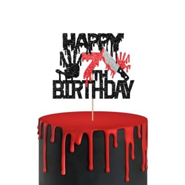 Imagem de Killer Happy 7th Birthday Cake Topper, Zombie Bloody Friday Birthday Cake Decor, Black Glitter Have A Killer Birthday Cake Topper for Kids, Halloween Horror Themed Birthday Party Decoration