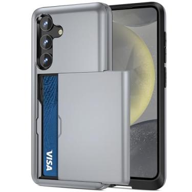 Imagem de Jiunai Capa para Samsung S25 S24 com porta-cartões carteira bolso cartão de crédito ID de licença dupla camada protetora robusta capa de telefone TPU Edge Slide para Samsung Galaxy S24 S25 6,2