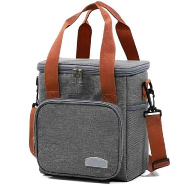 Imagem de Bolsa Térmica Espaçosa Alça Transversal Lancheira Trabalho Fitness Academia Treino Porta Marmita Lanche Bebida Alimento (Cinza)