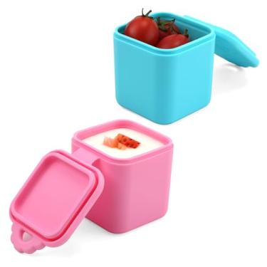 Imagem de 2 recipientes para molho de salada compatíveis com OmieBox, recipientes de silicone de 118 ml para a maioria das lancheiras Bento, copos de condimento com tampas para crianças, escola, piquenique