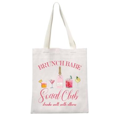 Imagem de MEIKIUP Brunch Babe Social Club Bolsa de ombro feminina festa de despedida de solteira presente de fim de semana brunch bolsa de lona, Sacola de brunch, Large