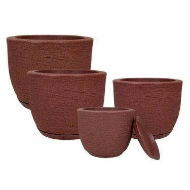 Imagem de Kit 4 Vasos Cone de Polietileno Jateado com Textura Grafiato  PP, P, M