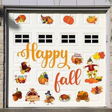 Imagem de 25 peças de ímã de porta de garagem feliz outono, ímãs de porta de garagem magnéticos, ímãs de garagem de outono de ação de graças para geladeira janelas de carro caixa de correio, folhas de espantalho girassóis caminhão abóboras