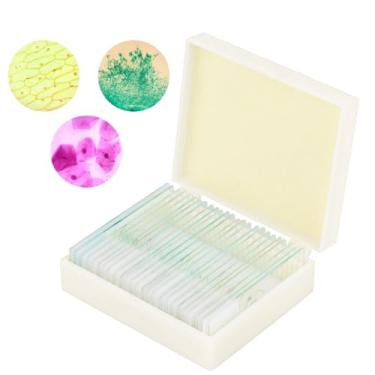 Imagem de Lâminas de microscópio preparadas 25 peças de vidro de laboratório de biologia Lâminas de microscópio para ensino básico de ciências biológicas com rótulos e estojo incluídos