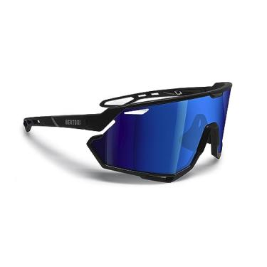 Imagem de Bertoni Óculos de sol de corrida MTB de ciclismo esportivo para homens e mulheres em TR90 100% bloco UV mod. ALPHA (preto fosco/preto brilhante – lente espelhada azul)
