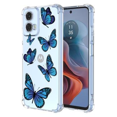 Imagem de KOARWVC Capa para Moto G34, Motorola G34 5G XT2363-2 Capa de TPU macio com absorção de choque fina protetora padrão borboleta capa traseira para Motorola Moto G34 borboleta azul