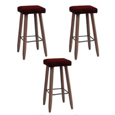 Imagem de Kit 3 Banquetas Altas Quadradas Pés Madeira Modelo Paris - JOTABE, bor