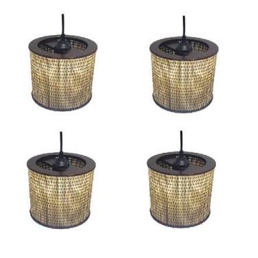 Imagem de Kit 4 Lustre Pendente Moderno Luminária Rustica Bambu Frisos - CL DECO
