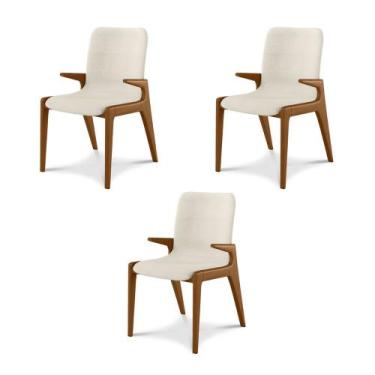 Imagem de Kit 3 Cadeiras Decorativas Sala de Jantar Madeira Maciça com Braço Pig