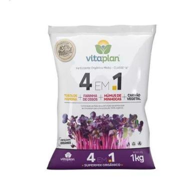 Imagem de Fertilizante Adubo Orgânico 4 em 1 Torta Farinha Humus Carvão Vitaplan