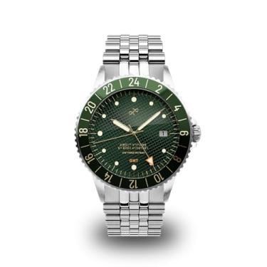 Imagem de About Vintage Relógio Masculino 1982 GMT World Traveler - Aço Inoxidável 316L Analógico Quartzo 10 ATM à Prova D'água - Redondo com Cristal de Safira, Verde