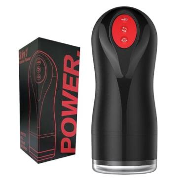 Imagem de Masturbador Masculino Sucção Vibração Rotação 5 Intensidades 21,8cm x 8,5cm Silicone Mácio Recarregável Discreto Portátil