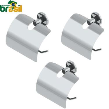 Imagem de kit 3 Papeleira Com Tampa Inox Porta Papel Higiênico feita Aço Inoxidá