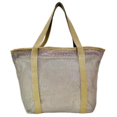 Imagem de Bolsa De Praia Cinza Tote Bag Tela Mesh Emborrachada Piscina - Lis