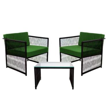 Imagem de Conjunto de 2 Poltronas em Fibra Sintética e Mesa de Centro Quadrada c